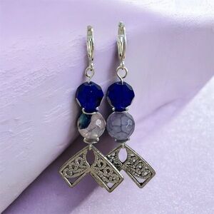 BOUTIQUE Mermaid Tail Dangles, Agate, Elegant Blue and Silver Dangle Earrings